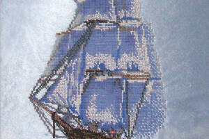 Набор для вышивки бисером 'Фрегат' облака, море, корабль, волна, частичная выкладка птицы, 27x36 см