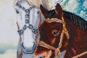 Набір для вишивки бісером 'Закохана пара коней' упряжка, любов, воля, часткова викладка, Чехія, 30x30 см