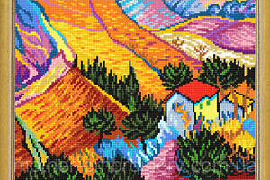 Набір для вишивки хрестиком «Пейзаж з будинком» У Ван Гог Страмін із пряжею Madeira Zweigart муліне 36х47 см