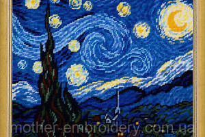 Набір для вишивки хрестиком Ван Гог 'Зоряна ніч' Страмін із пряжею Zweigart Madeira нитками муліне 36х47 см