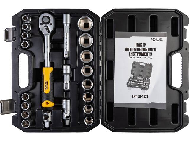 Набір інструментів MASTERTOOL ½' 21 шт 10-32 мм CrV кейс з металевими замками 78-4021 - Фото 8