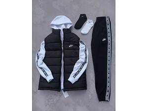 Набір NK лампас жилет мд білий зіп худі штани