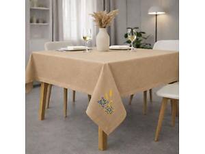 Набір подарунковий преміальний скатертина 150х220 см + 6 шт серветок 40х40 см із вишивкою в подарунковому пакованні беж