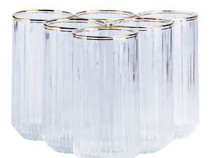 Набір склянок із 6 штук по 380 мл прозорий із золотим обідком HP552