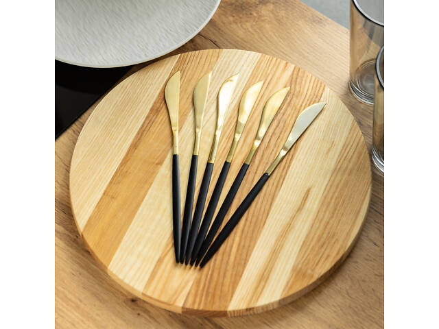 Набор столовых ножей 6 штук ножи сервировочные столовые 22.5 см Черный с золотом HP-20-6 - Фото 4