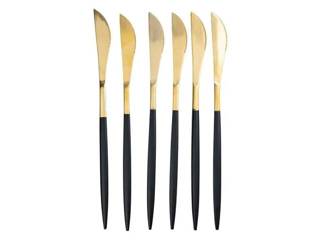 Набор столовых ножей 6 штук ножи сервировочные столовые 22.5 см Черный с золотом HP-20-6 - Фото 1