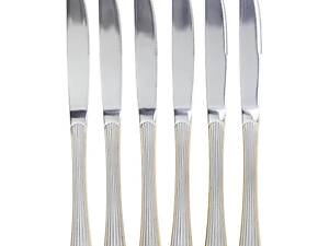 Набір столових ножів 6 штук ножі сервірувальні з нержавіючої сталі 22.5 см Срібло із золотим обрамленням HP-20-30