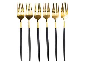 Набір столових виделок 6 штук виделка столова з нержавіючої сталі 21.5 см Чорний із золотом HP-20-4