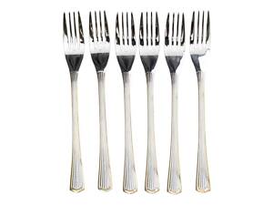 Набір столових виделок 6 штук виделки кухонні з нержавіючої сталі 20.5 см Срібло із золотим обрамленням HP-20-32