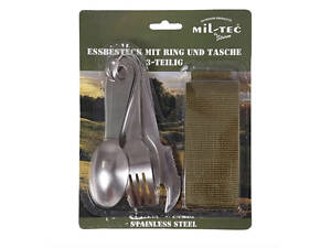 Набір столовий Mil-Tec з чохлом Виделка, Ніж-відкривачка, Ложка ESSBESTECK M.RING S/STEEL 3-TLG.M.TASCHE (14624000)