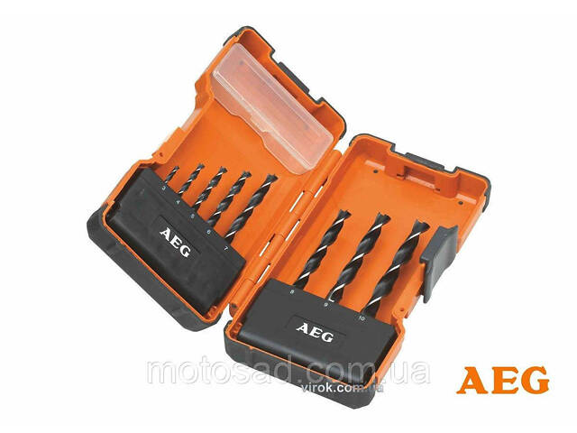 Набір свердл по дереву з 3-крапковими пругами AEG: Ø= 3-10 мм, 8 шт. в футлярі - Фото 1