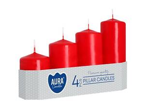 Набір свічок 4 шт. циліндр Bispol AURA Candles Червоні (sw50/4-030)
