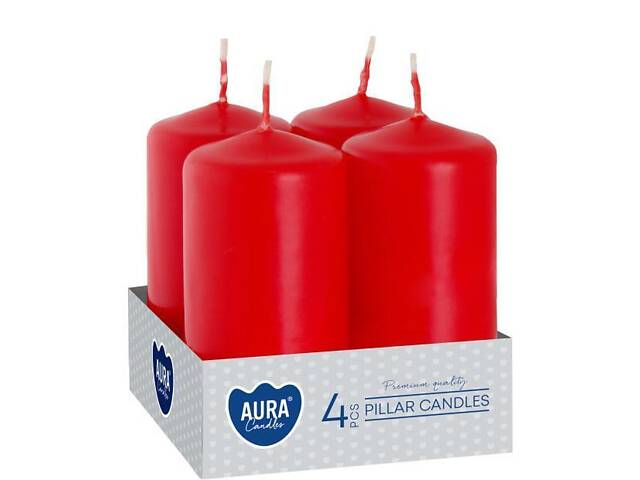 Набір свічок 4 шт. циліндр Bispol AURA Candles Червоний (sw40/80-030) - Фото 1
