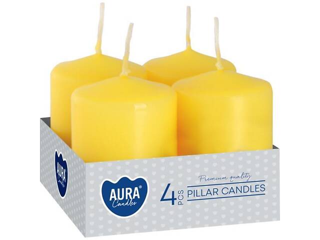 Набір свічок 4 шт. циліндр Bispol AURA Candles Жовті (sw40/60-010) - Фото 1