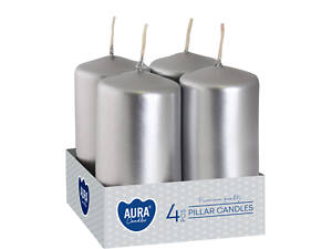 Набір свічок 4 шт. циліндр Bispol AURA Candles Срібний металік (sw40/80-271)
