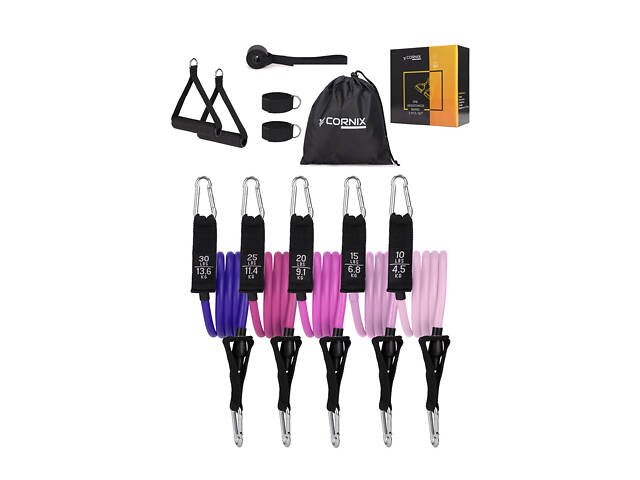 Набір трубчастих еспандерів Cornix 5 шт 4.5-13.6 кг XR-0258 - Фото 1