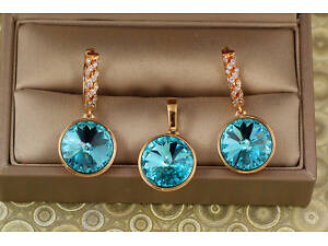 Набор Xuping Jewelry большой камень Сваровски голубой хамелеон 1,4 см золотистый love-shopping