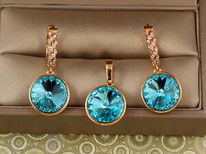 Набір Xuping Jewelry великий камінь Сваровскі блакитний хамелеон 1,4 см золотистий love-shopping