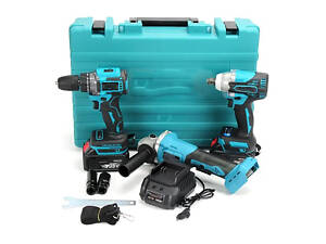 Набір 3/1 акумуляторних інструментів у кейсі: болгарка, шуруповерт, гайковерт