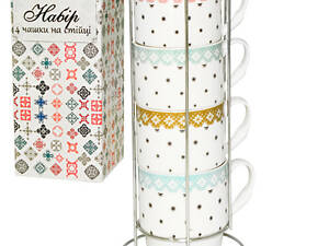 Набір 4 чашки в стійці 320 мл Ніжність SNT 021-04-04