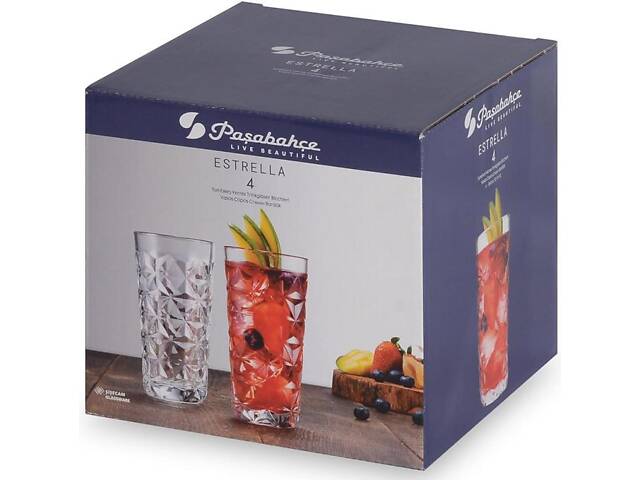 Набір 4 склянки Pasabahce ESTRELLA 305 мл, широкі склянки для віскі в подарунковій коробці - Фото 4