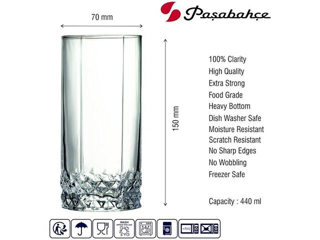 Набір 6 високих склянок Pasabahce Valse 440 мл скляні - Фото 4