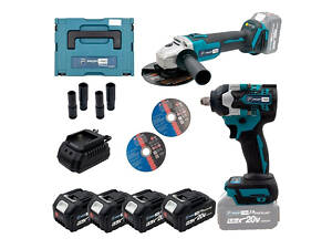 Набір акумуляторних інструментів PROFI-TEC Combo Set 2 EXTRA POWERLine DGA36BL, DTW500BL : з АКБ 4шт-20V 5.0 Ач+ЗП