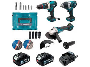 Набір акумуляторний інструментів PROFI-TEC Combo Set 3/3 POWERLine DHP485BL, DGA20BL, DTW800BL : з АКБ 2шт-20V 5.0Ач+ЗП