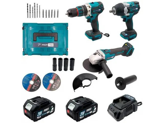 Набор аккумуляторных инструментов PROFI-TEC Combo Set 3/3 POWERLine DHP485BL, DGA20BL, DTW800BL: с АКБ - Фото 1
