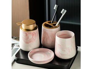 Набір аксесуарів з кераміки для ванної кімнати в кольорі рожевий мармур