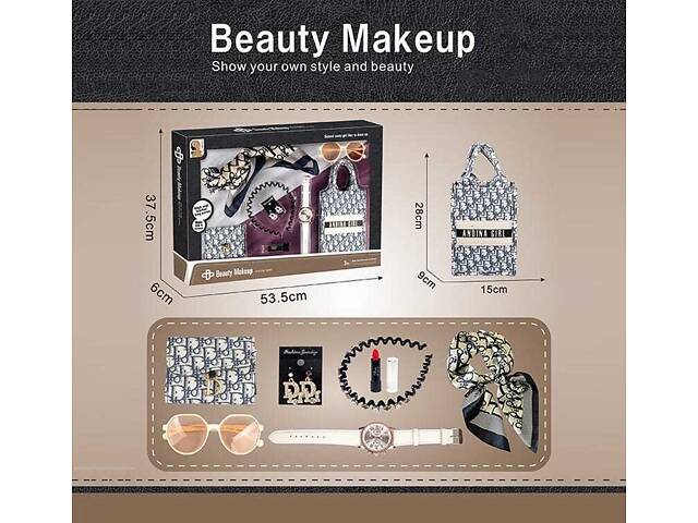 Набір аксесуарів S 3 (24) сумка, окуляри, хустинка, гаманець, годинник, обруч для волосся, помада, сережки, в коробці - Фото 1