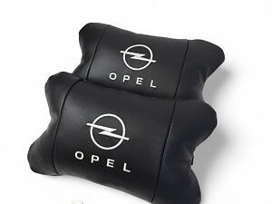 Набір автомобільних подушок 2шт для Opel, натуральна шкіра, стильні чорні підголівники Опель для авто