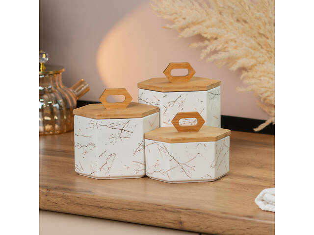 Набор банок для сыпучих продуктов 3 шт баночки для специй • банки с крышками 19 см • 16 см • 11.5 см - Фото 1