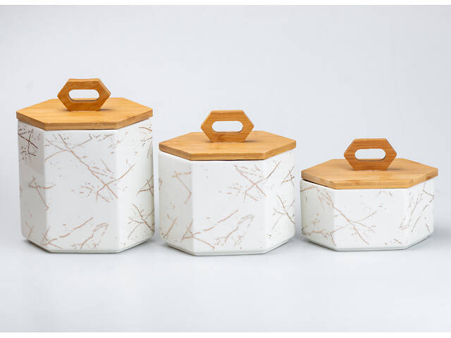 Набор банок для сыпучих продуктов 3 шт баночки для специй • банки с крышками 19 см • 16 см • 11.5 см - Фото 2