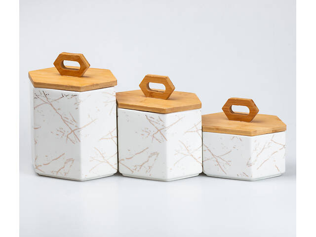 Набор банок для сыпучих продуктов 3 шт баночки для специй • банки с крышками 19 см • 16 см • 11.5 см - Фото 3