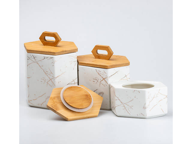 Набор банок для сыпучих продуктов 3 шт баночки для специй • банки с крышками 19 см • 16 см • 11.5 см - Фото 4