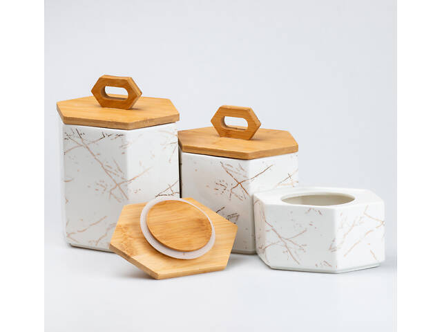 Набор банок для сыпучих продуктов 3 шт баночки для специй • банки с крышками 19 см • 16 см • 11.5 см - Фото 5