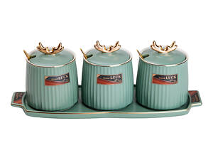 Набор банок с подставкой для сыпучих продуктов, 400 мл, зеленые HP-15-31