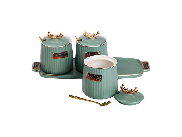 Набор банок с подставкой для сыпучих продуктов, 400 мл, зеленые HP-15-31 - Фото 2