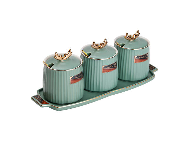 Набор банок с подставкой для сыпучих продуктов, 400 мл, зеленые HP-15-31 - Фото 4
