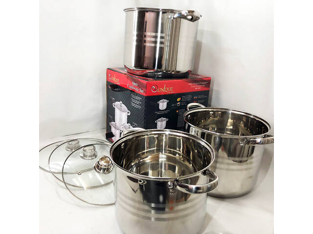 Набір великих каструль Unique UN-5041 з нержавіючої сталі 5-ти шаровим дном з кришками - Фото 3