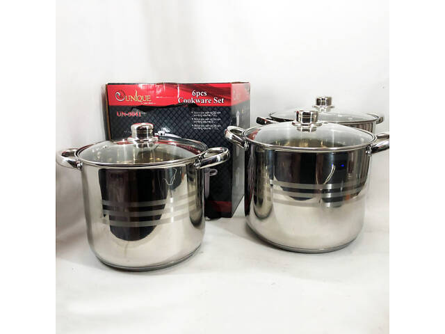 Набір великих каструль Unique UN-5041 з нержавіючої сталі 5-ти шаровим дном з кришками - Фото 6
