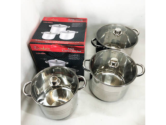 Набір великих каструль Unique UN-5041 з нержавіючої сталі 5-ти шаровим дном з кришками - Фото 7