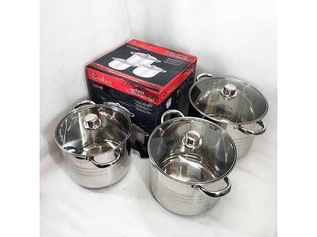 Набір великих каструль Unique UN-5041 з нержавіючої сталі 5-ти шаровим дном з кришками - Фото 8