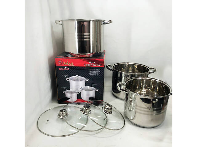 Набір великих каструль Unique UN-5041 з нержавіючої сталі 5-ти шаровим дном з кришками - Фото 12