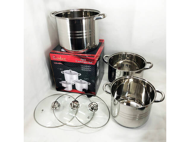 Набір великих каструль Unique UN-5041 з нержавіючої сталі 5-ти шаровим дном з кришками - Фото 1