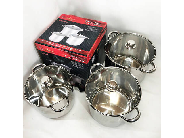 Набір великих каструль Unique UN-5041 з нержавіючої сталі 5-ти шаровим дном з кришками - Фото 2