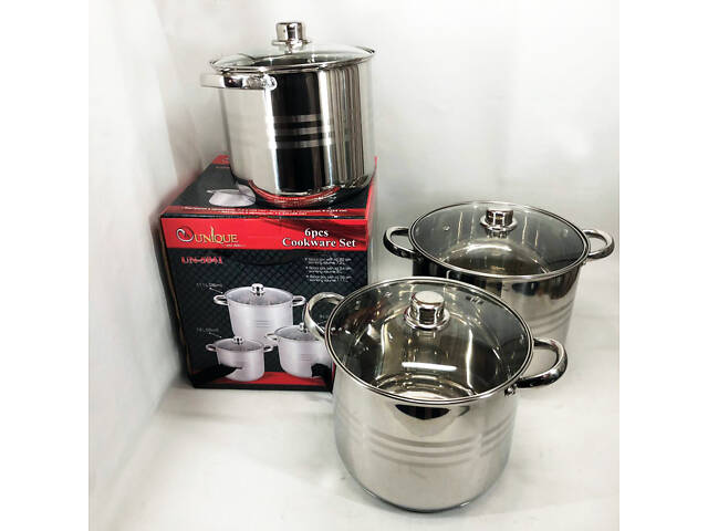 Набір великих каструль Unique UN-5041 з нержавіючої сталі 5-ти шаровим дном з кришками - Фото 4
