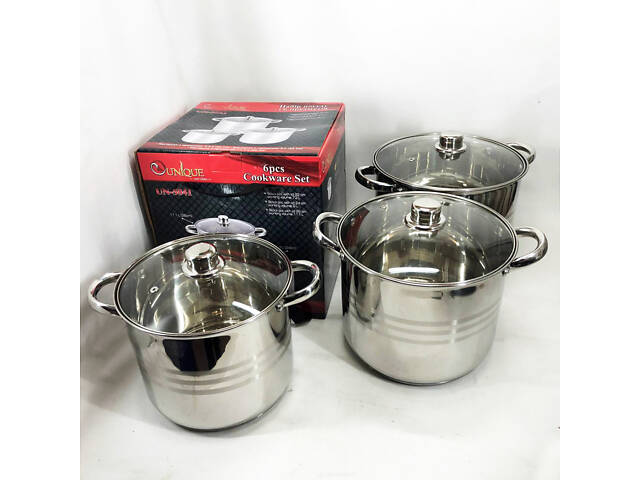 Набір великих каструль Unique UN-5041 з нержавіючої сталі 5-ти шаровим дном з кришками - Фото 5