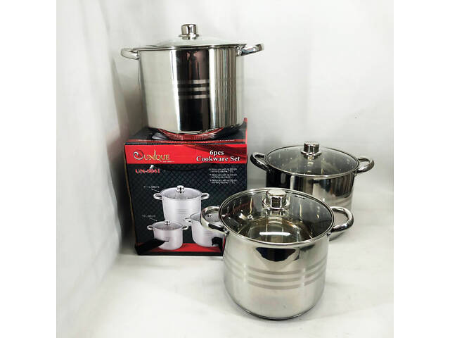 Набір великих каструль Unique UN-5041 з нержавіючої сталі 5-ти шаровим дном з кришками - Фото 9